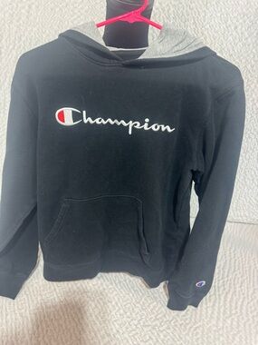 Champion Black Hoodie with Blue and Red Logo